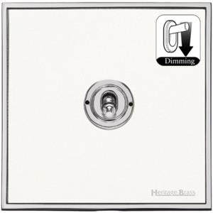 Executive Range Matt White with Polished Chrome Switches & Sockets, EX20 - 1 Gang Dimming Toggle Switch by Heritage Brass By M-Marcus