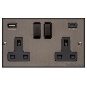 Richmond Elite Range Matt Bronze Switches & Sockets, LP9 - 2G 13A Socket with USB-A+C by Heritage Brass By M-Marcus