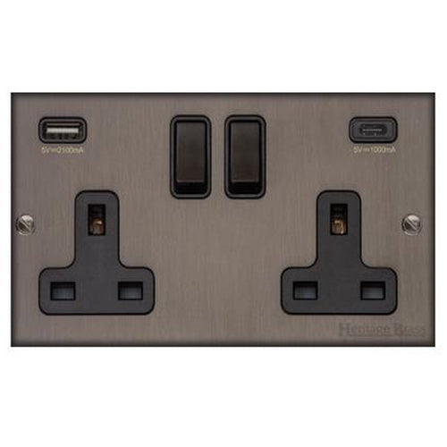 Richmond Elite Range Matt Bronze Switches & Sockets, LP9 - 2G 13A Socket with USB-A+C by Heritage Brass By M-Marcus