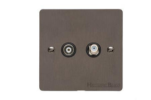 Elite Flat Plate Range Matt Bronze Switches & Sockets, T09 - TV/Satellite Socket by Heritage Brass By M-Marcus