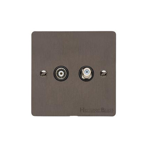 Elite Flat Plate Range Matt Bronze Switches & Sockets, T09 - TV/Satellite Socket by Heritage Brass By M-Marcus