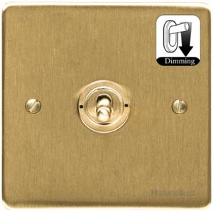 Elite Flat Plate Range Satin Brass Switches & Sockets, T04 - 1 Gang Dimming Toggle Switch by Heritage Brass By M-Marcus