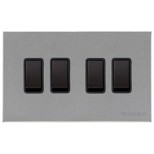 Windsor Range Satin Chrome Silk Switches & Sockets, WN35 - 4 Gang Rocker Switch by Heritage Brass By M-Marcus