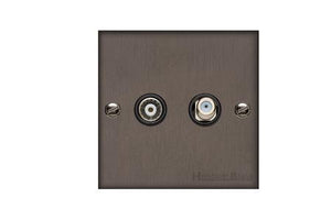 Heritage Brass Stylist Bronze Low Profile Plate - Square Edge - TV/Satellite Socket
