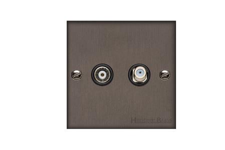 Heritage Brass Stylist Bronze Low Profile Plate - Square Edge - TV/Satellite Socket