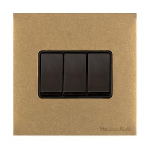 Windsor Range Aged Brass Switches & Sockets, WN50 - 3 Gang Rocker Switch by Heritage Brass By M-Marcus