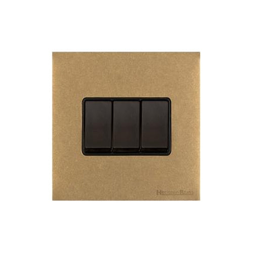 Windsor Range Aged Brass Switches & Sockets, WN50 - 3 Gang Rocker Switch by Heritage Brass By M-Marcus