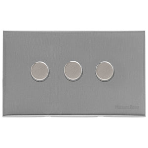 Windsor Range Satin Chrome Silk Switches & Sockets, WN35 - 3 Gang Dimmer 250 watts (Compatible with halogen/ incandescent bulbs) by Heritage Brass By M-Marcus