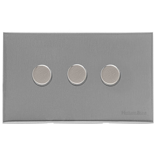 Windsor Range Satin Chrome Silk Switches & Sockets, WN35 - 3 Gang Dimmer 250 watts (Compatible with halogen/ incandescent bulbs) by Heritage Brass By M-Marcus
