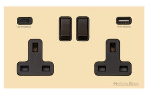 Windsor Range Polished Brass Switches & Sockets, WN1 - 2G 13A Socket with USB-A+C by Heritage Brass By M-Marcus