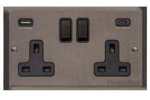 Elite Stepped Plate Range Matt Bronze Switches & Sockets, S09 - 2G 13A Socket with USB-A+C by Heritage Brass By M-Marcus