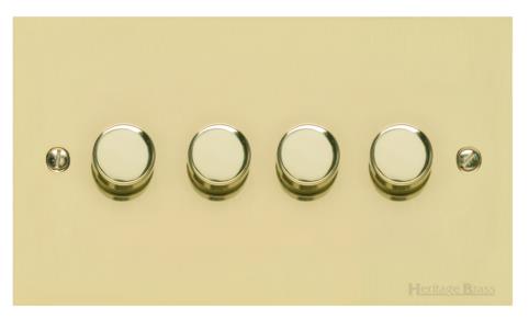Richmond Elite Range Satin Brass Switches & Sockets, LP44 - 4 Gang TED Dimmer (Compatible with LED Lamps) by Heritage Brass By M-Marcus