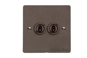 Heritage Brass Stylist Bronze Flat Plate - Round Edge - 2 Gang 2-Way Classic Toggle Switch