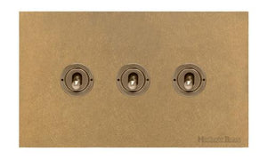 Windsor Range Aged Brass Switches & Sockets, WN50 - 3 Gang Toggle Switch by Heritage Brass By M-Marcus