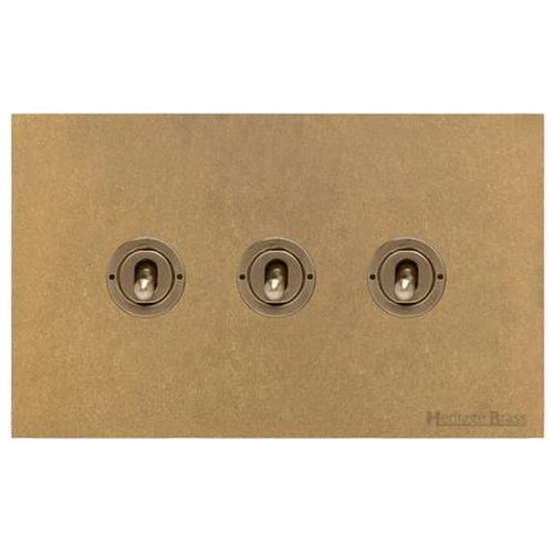 Windsor Range Aged Brass Switches & Sockets, WN50 - 3 Gang Toggle Switch by Heritage Brass By M-Marcus