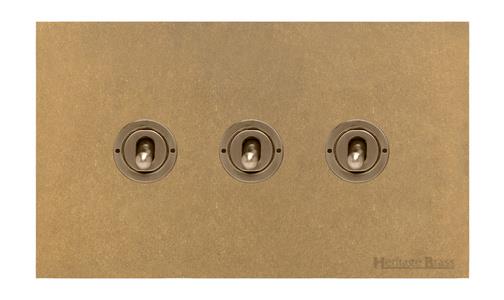 Windsor Range Aged Brass Switches & Sockets, WN50 - 3 Gang Toggle Switch by Heritage Brass By M-Marcus