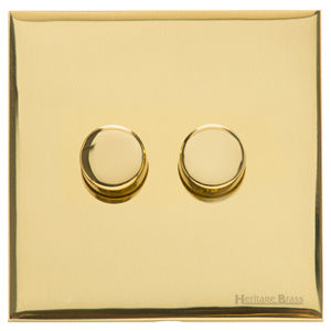 Windsor Range Polished Brass Switches & Sockets, WN1 - 2 Gang TED Dimmer (Compatible with LED Lamps) by Heritage Brass By M-Marcus