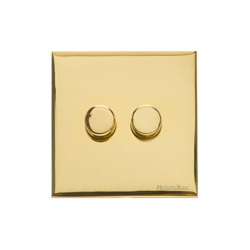 Windsor Range Polished Brass Switches & Sockets, WN1 - 2 Gang TED Dimmer (Compatible with LED Lamps) by Heritage Brass By M-Marcus