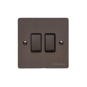 Heritage Brass Stylist Bronze Flat Plate - Round Edge - 2 Gang 2-Way Rocker Switch Type L9 by Heritage Brass By M-Marcus