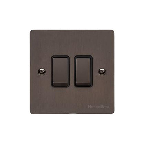 Heritage Brass Stylist Bronze Flat Plate - Round Edge - 2 Gang 2-Way Rocker Switch Type L9 by Heritage Brass By M-Marcus