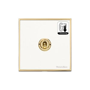 Executive Range Matt White with Polished Brass Switches & Sockets, EX10 - 1 Gang Dimming Toggle Switch by Heritage Brass By M-Marcus