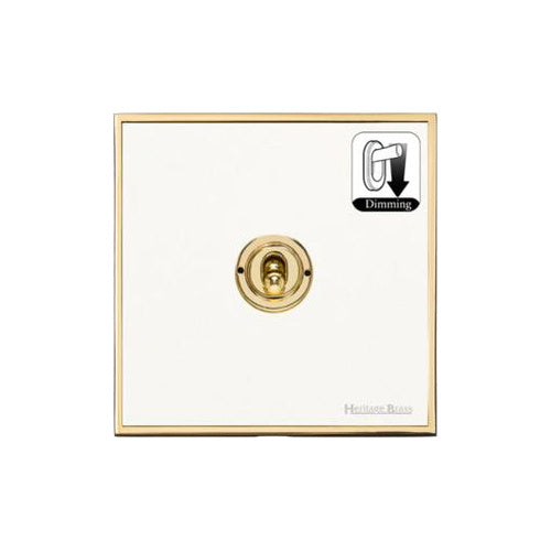 Executive Range Matt White with Polished Brass Switches & Sockets, EX10 - 1 Gang Dimming Toggle Switch by Heritage Brass By M-Marcus