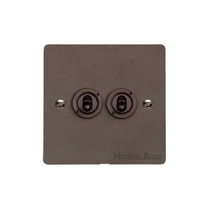 Heritage Brass Stylist Bronze Flat Plate - Round Edge - 2 Gang 2-Way Classic Toggle Switch - Type L9 by Heritage Brass By M-Marcus