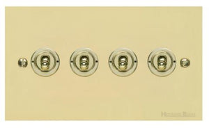 Richmond Elite Range Satin Brass Switches & Sockets, LP44 - 4 Gang Toggle Switch by Heritage Brass By M-Marcus