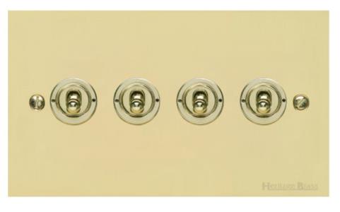 Richmond Elite Range Satin Brass Switches & Sockets, LP44 - 4 Gang Toggle Switch by Heritage Brass By M-Marcus