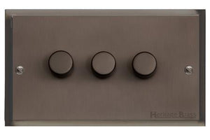 Elite Stepped Plate Range Matt Bronze Switches & Sockets, S09 - 3 Gang TED Dimmer (Compatible with LED Lamps) by Heritage Brass By M-Marcus