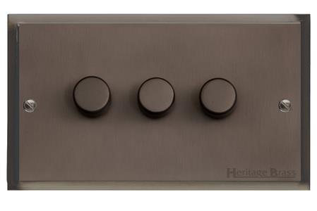 Elite Stepped Plate Range Matt Bronze Switches & Sockets, S09 - 3 Gang TED Dimmer (Compatible with LED Lamps) by Heritage Brass By M-Marcus