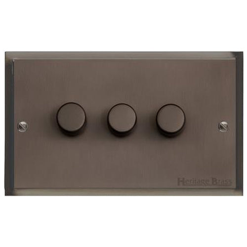 Elite Stepped Plate Range Matt Bronze Switches & Sockets, S09 - 3 Gang TED Dimmer (Compatible with LED Lamps) by Heritage Brass By M-Marcus