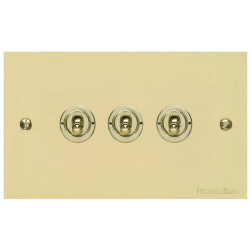 Richmond Elite Range Satin Brass Switches & Sockets, LP44 - 3 Gang Toggle Switch by Heritage Brass By M-Marcus