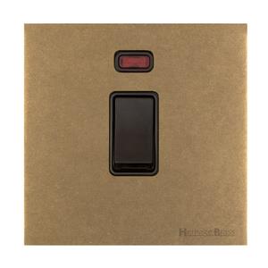 Windsor Range Aged Brass Switches & Sockets, WN50 - 20A Double Pole Switch with Neon by Heritage Brass By M-Marcus
