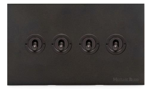 Windsor Range Dark Antique Bronze Switches & Sockets WN95 - 4 Gang Toggle Switch by Heritage Brass By M-Marcus