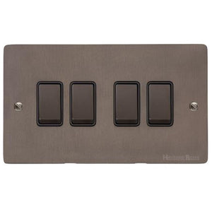 Heritage Brass Stylist Bronze Flat Plate - Round Edge - 4 Gang 2-Way Rocker Switch - Type L9 by Heritage Brass By M-Marcus