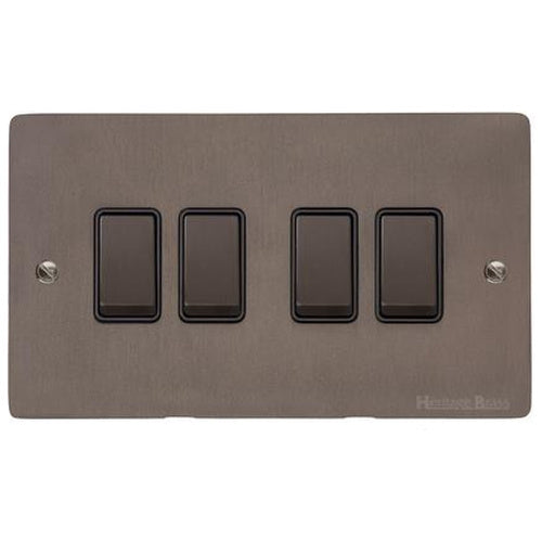 Heritage Brass Stylist Bronze Flat Plate - Round Edge - 4 Gang 2-Way Rocker Switch - Type L9 by Heritage Brass By M-Marcus