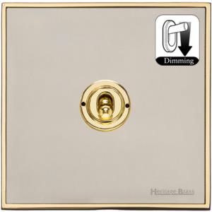 Executive Range Satin Nickel with Polished Brass Switches & Sockets, EX15 - 1 Gang Dimming Toggle Switch by Heritage Brass By M-Marcus