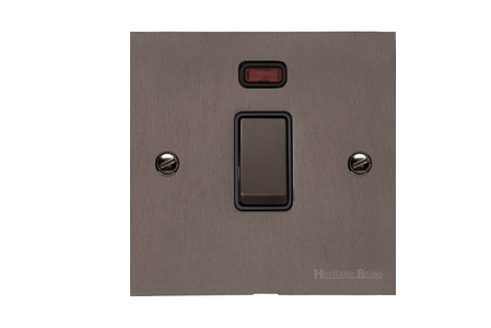 Heritage Brass Stylist Bronze Flat Plate - Square Edge - 20A Double Pole Switch with Neon