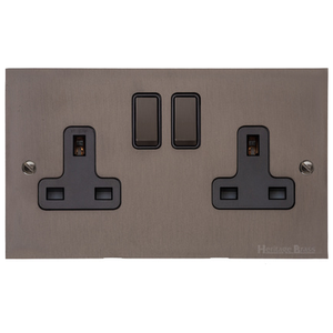 Heritage Brass Stylist Bronze Flat Plate - Square Edge - Double Socket (13 Amp) - Type QL9 by Heritage Brass By M-Marcus