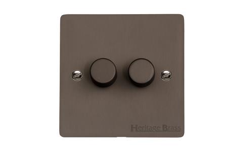 Heritage Brass Stylist Bronze Flat Plate - Round Edge - 2 Gang TED Dimmer (Compatible with LED Lamps)