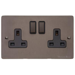 Heritage Brass Stylist Bronze Flat Plate - Round Edge - Double Socket (13 Amp) - Type L9 by Heritage Brass By M-Marcus