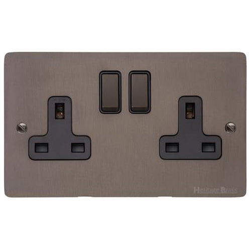 Heritage Brass Stylist Bronze Flat Plate - Round Edge - Double Socket (13 Amp) - Type L9 by Heritage Brass By M-Marcus