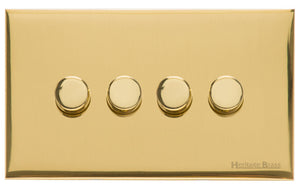 Windsor Range Polished Brass Switches & Sockets, WN1 - 4 Gang TED Dimmer (Compatible with LED Lamps) by Heritage Brass By M-Marcus
