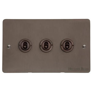 Heritage Brass Stylist Bronze Flat Plate - Round Edge - 3 Gang 2-Way Classic Toggle Switch - Type L9 by Heritage Brass By M-Marcus