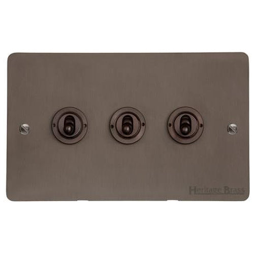 Heritage Brass Stylist Bronze Flat Plate - Round Edge - 3 Gang 2-Way Classic Toggle Switch - Type L9 by Heritage Brass By M-Marcus