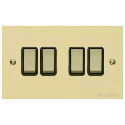 Richmond Elite Range Satin Brass Switches & Sockets, LP44 - 4 Gang Rocker Switch by Heritage Brass By M-Marcus