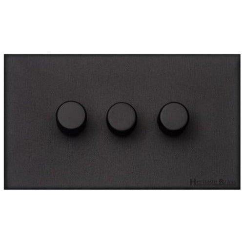 Windsor Range Matt Black Switches & Sockets, WBK - 3 Gang TED Dimmer (Compatible with LED Lamps) by Heritage Brass By M-Marcus