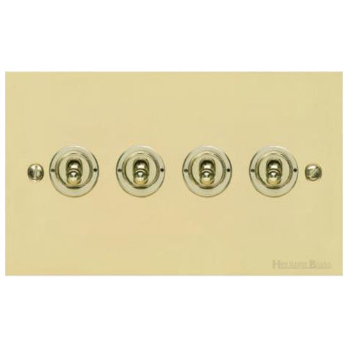Richmond Elite Range Satin Brass Switches & Sockets, LP44 - 4 Gang Toggle Switch by Heritage Brass By M-Marcus
