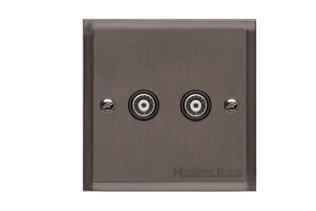 Elite Stepped Plate Range Matt Bronze Switches & Sockets, S09 - 2 Gang TV Coaxial Socket by Heritage Brass By M-Marcus